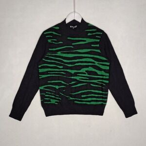 Erdos Black Green Zebra Abstract Mock Neck Knit Sweater Size 100